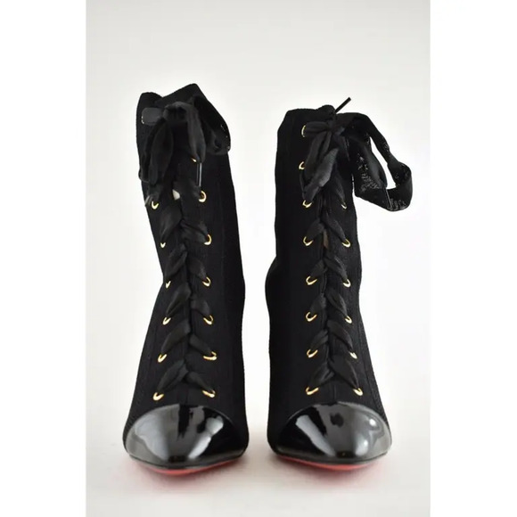 Christian Louboutin Frenchie 100 Black Patent Lace Heel Ankle Boot Bootie 35.5 - Picture 5 of 11